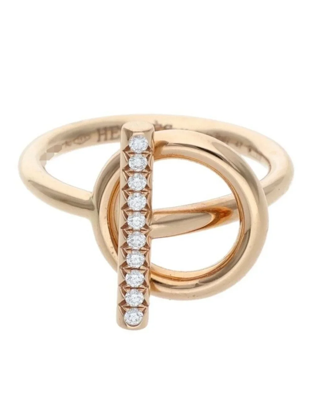 Hermes Echappee PM 18k Pink Gold Pave Diamond Ring